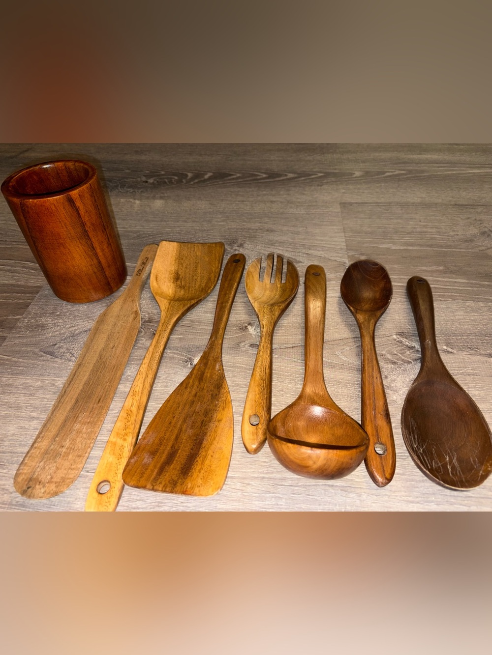 Wooden Kitchen Utensil Set - Natural Brown - Picture 2 of 4